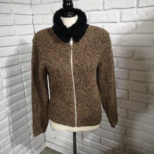 Lexy Designer Collection Ladies Free Size Brown & Tan w/ Black Collar Sweater